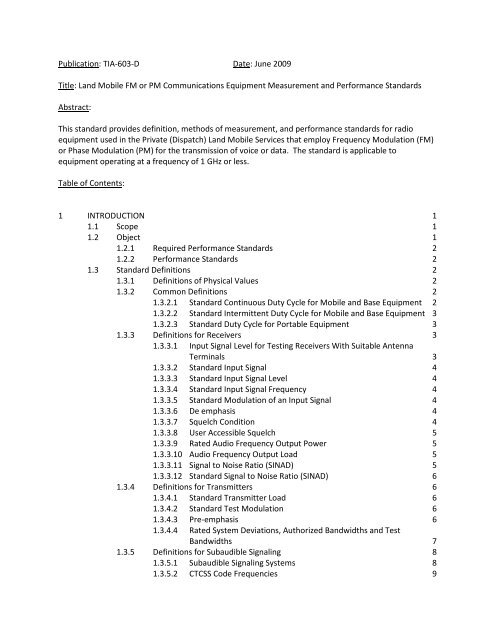 Publication: TIA-603-D Date: June 2009 Title: Land Mobile FM or PM ...