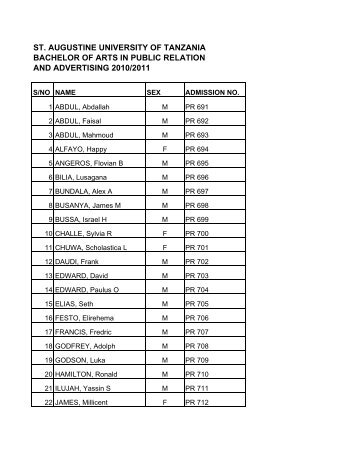 PRE-ENTRY SELECTION - Saint Augustine University of Tanzania