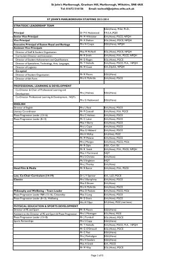full staff list - St John's School and Community College