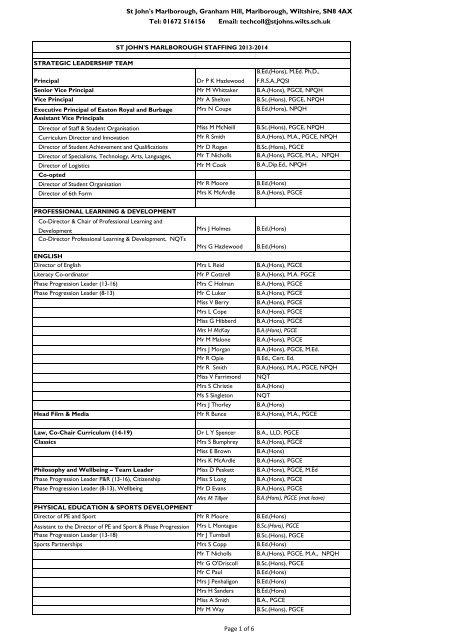 full staff list - St John's School and Community College
