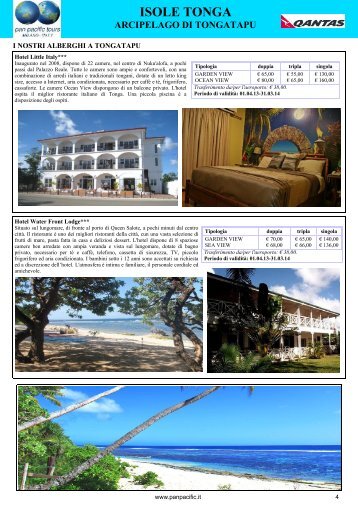 I nostri alberghi a Tongatapu - Pan Pacific Tours