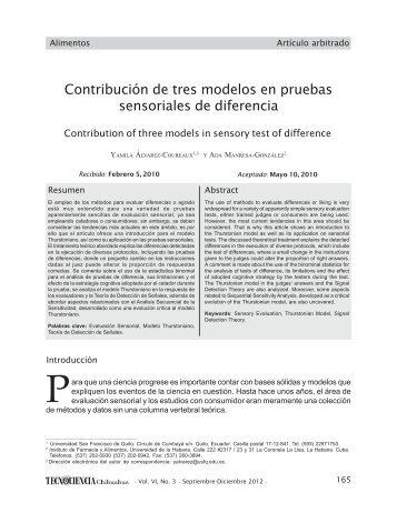 Contribución de tres modelos en pruebas sensoriales de diferencia