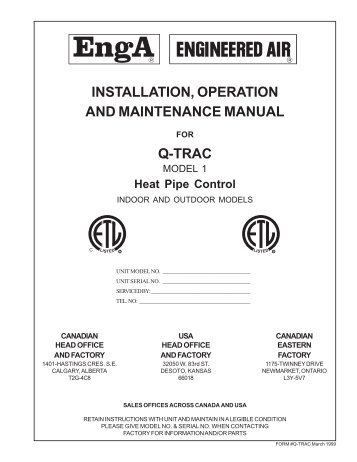 installation, operation and maintenance manual q ... - Engineered Air