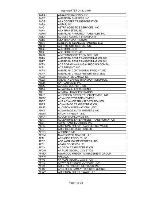 Freight Transportation Service Providers - GSA