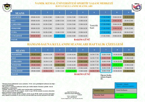 Yüzme Havuzu Kullanım Seansları - Namık Kemal Üniversitesi