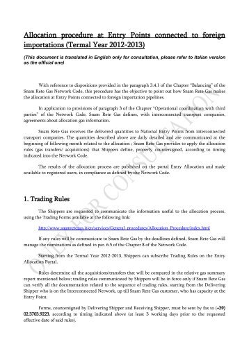 allocation procedure at entry points connected to - Snam Rete Gas