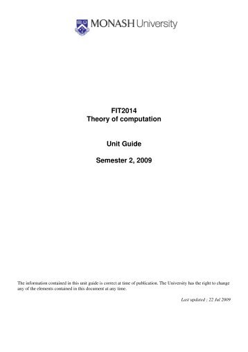 FIT2014 Theory of computation Unit Guide Semester 2, 2009