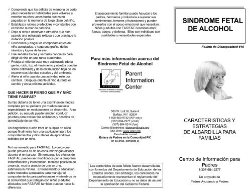 SINDROME FETAL DE ALCOHOL - Parent Information Center