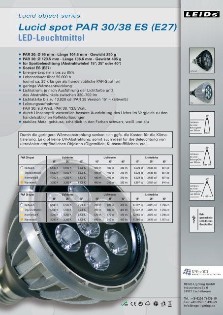 Lucid area PAR 30/38 ES (E27) - REGO-Lighting GmbH