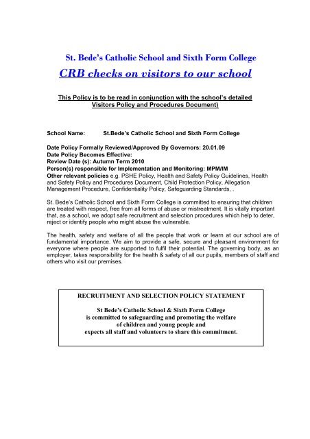 CRB Policy.pdf - St. Bede's Catholic School & Sixth Form College