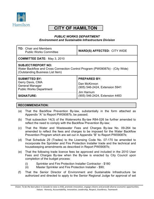 Water Backflow and Cross Connection Control ... - City of Hamilton