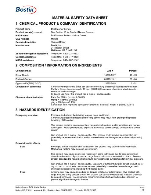 material safety data sheet 1. chemical product & company ... - MSDS