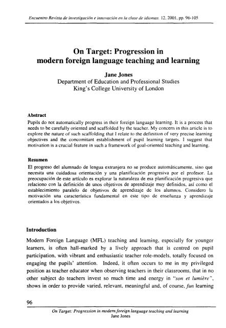 On Target. Progression in Modern Foreign Language Teaching and ...