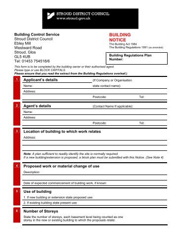 Building notice form - Stroud District Council