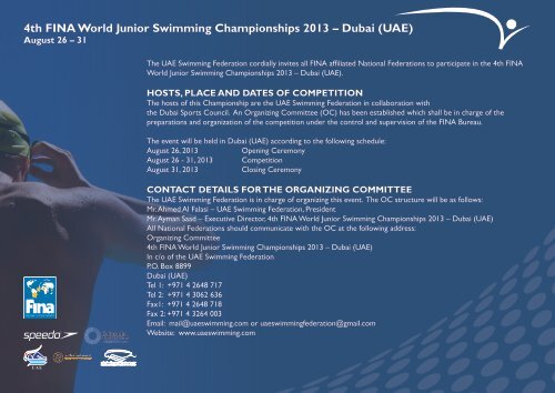 4th FINA World Junior Swimming Championships 2013 â Dubai (UAE)