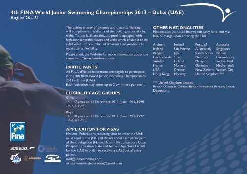 4th FINA World Junior Swimming Championships 2013 â Dubai (UAE)