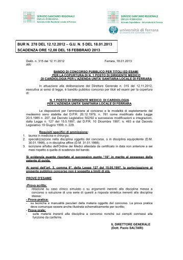 Bando Cardiologia 21-01-13.pdf - Azienda USL di Ferrara