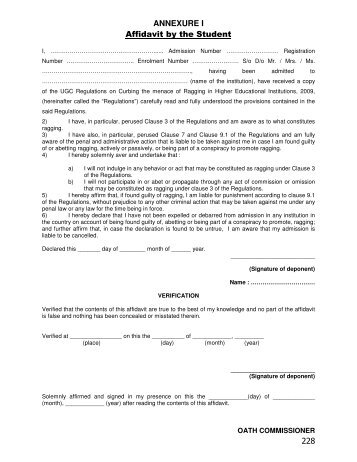 Formats for Affidavit Regarding Anti-Ragging - Amucontrollerexams ...