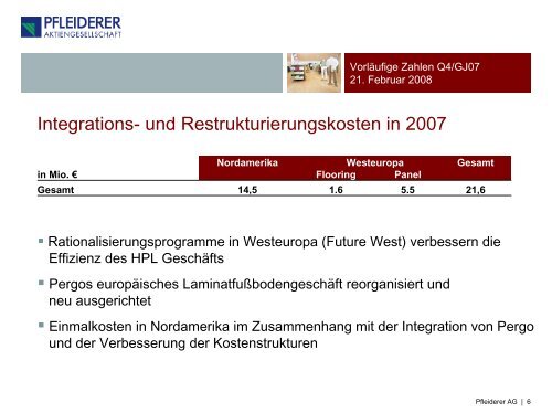 VorlÃ¤ufige Zahlen Q4/GJ07 21. Februar, 2008 - Pfleiderer AG