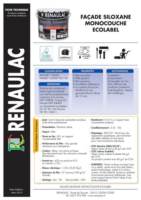 FAÇADE SILOXANE MONOCOUCHE ECOLABEL - Renaulac