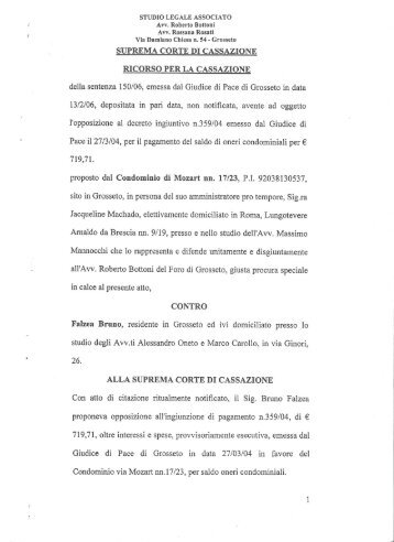 Ricorso per la Cassazione presentato dall'Avv ... - Bruno Falzea
