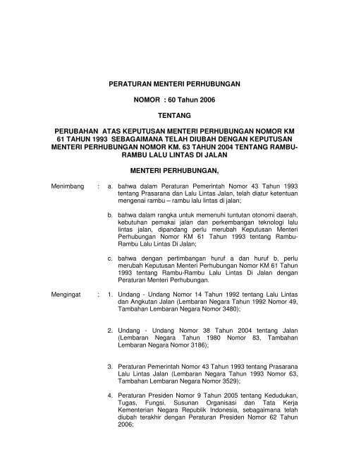63 Tahun 1993 Direktorat Jenderal Perhubungan Darat