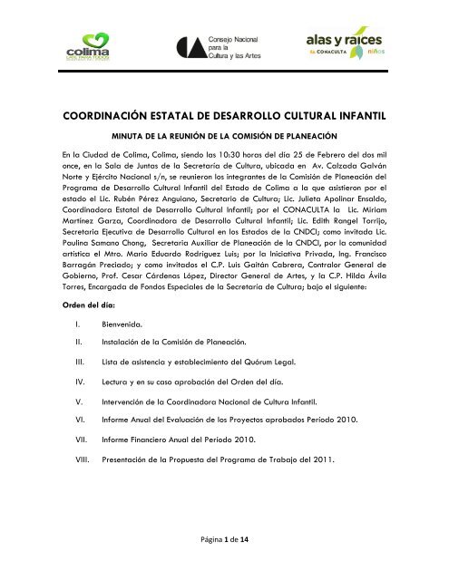 Minutas de la Coordinación de Desarrollo Cultural Infantil