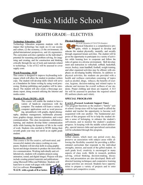 8th Grade Course Offerings 2011-2012.pub - Jenks Public Schools