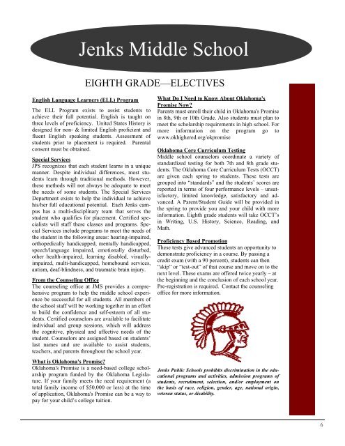 8th Grade Course Offerings 2011-2012.pub - Jenks Public Schools