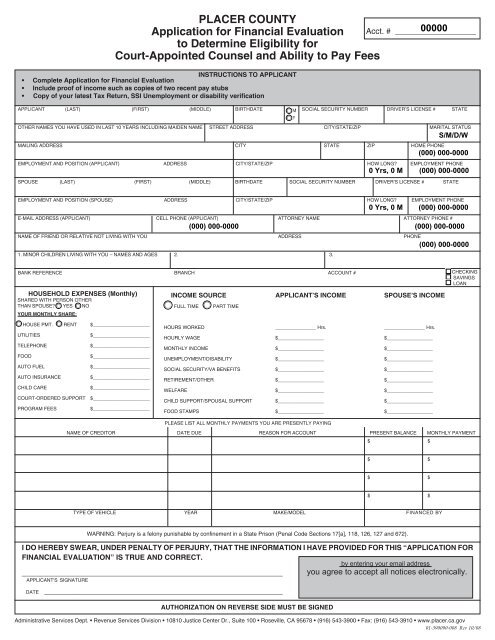 Financial Evaluation Form - Placer County Government