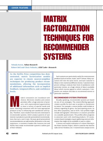 Matrix Factorization Techniques for Recommender Systems