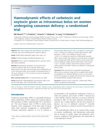 Haemodynamic effects of carbetocin and oxytocin given as - Sigo