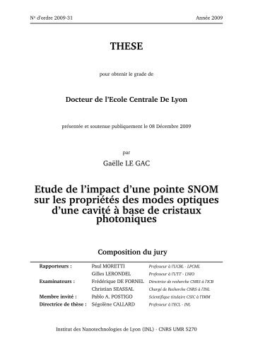 THESE Etude de l'impact d'une pointe SNOM sur les propriétés des ...