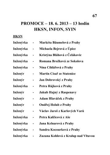 67 PROMOCE â 18. 6. 2013 â 13 hodin HKSN, INFON, SYIN