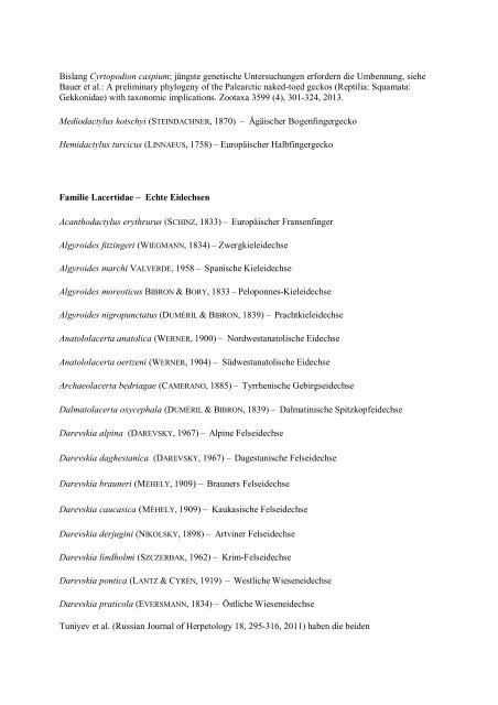 Liste der Amphibien und Reptilien Europas und der angrenzenden ...