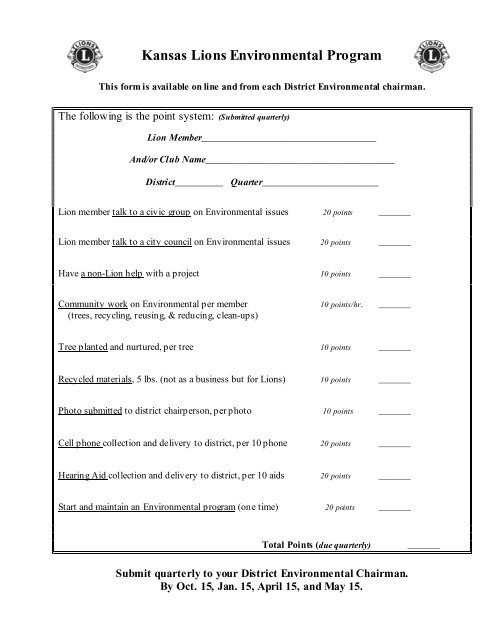 Kansas Lions Environmental Program - Kansas Lions District 17-N