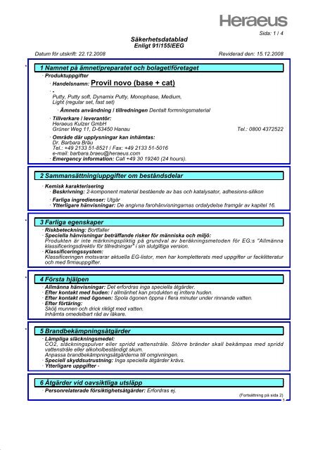 Â· Handelsnamn: Provil novo (base + cat) - m-tec dental