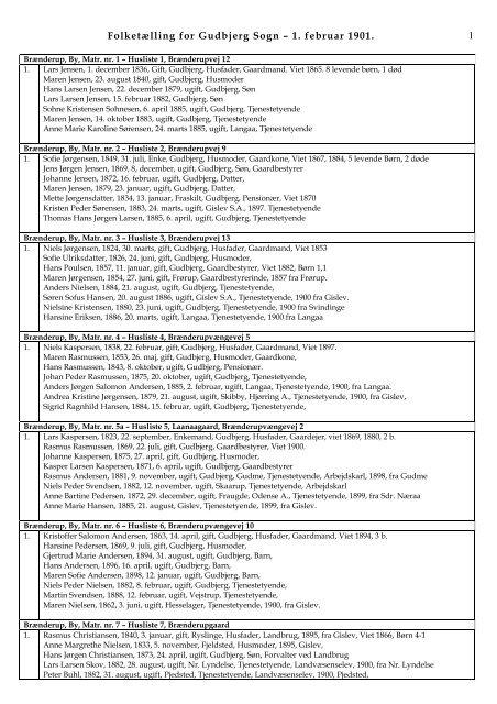 FolketÃ¦lling for Gudbjerg Sogn â 1. februar 1901. 1