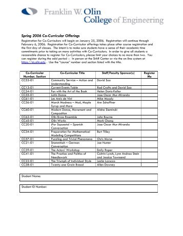 SP06 Co-Curricular Descriptions & Registration - StAR - Olin College