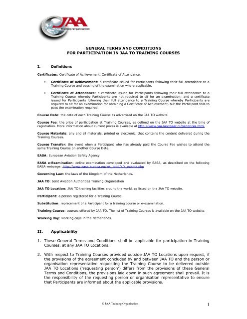 GENERAL TERMS AND CONDITIONS FOR PARTICIPATION IN 