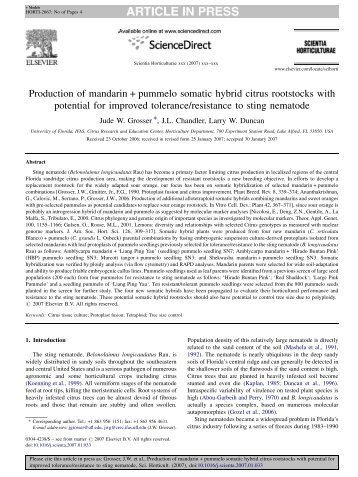 Production of mandarin + pummelo somatic hybrid citrus rootstocks ...