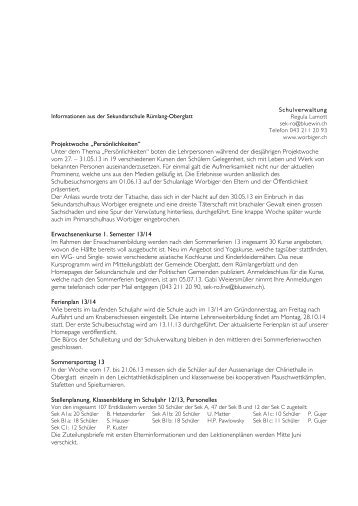 Pressemitteilung Juni 2013 - Schulhaus Worbiger, Sekundarschule ...