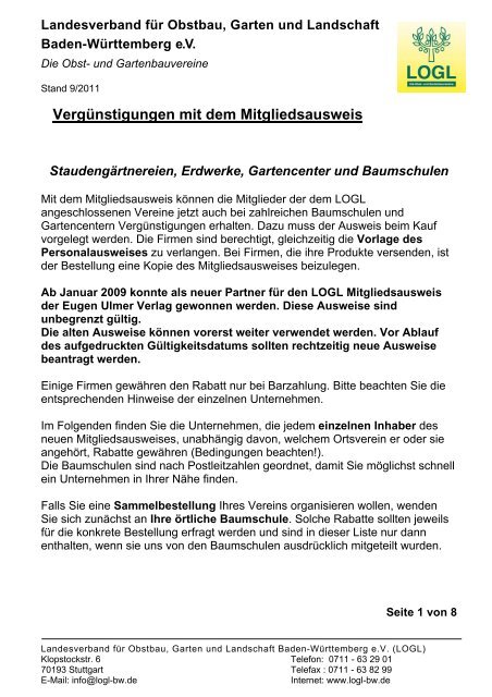 Vergunstigungen Mit Dem Mitgliedsausweis Logl