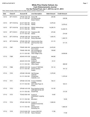 Cash Disbursements Journal - White Pine Charter School