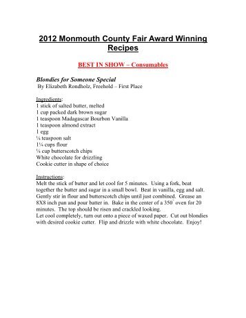 2012 Monmouth County Fair Award Winning Recipes