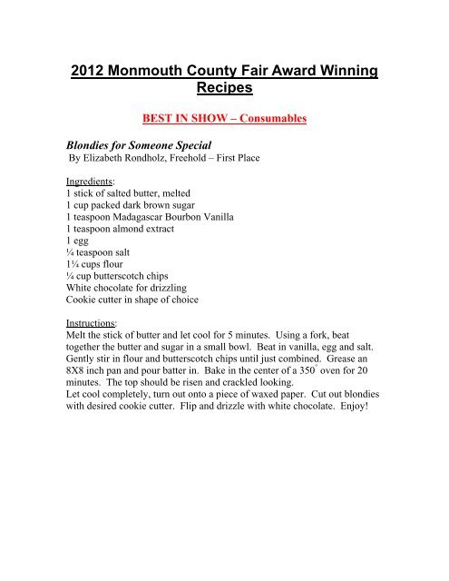 2012 Monmouth County Fair Award Winning Recipes