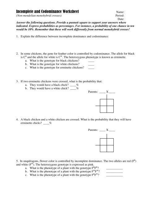 monohybrid cross worksheet