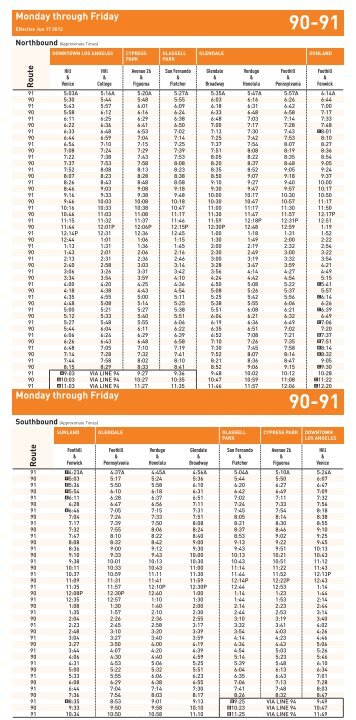 Lines 90/91 -- Metro Local - Downtown LA - Sunland via Glendale ...