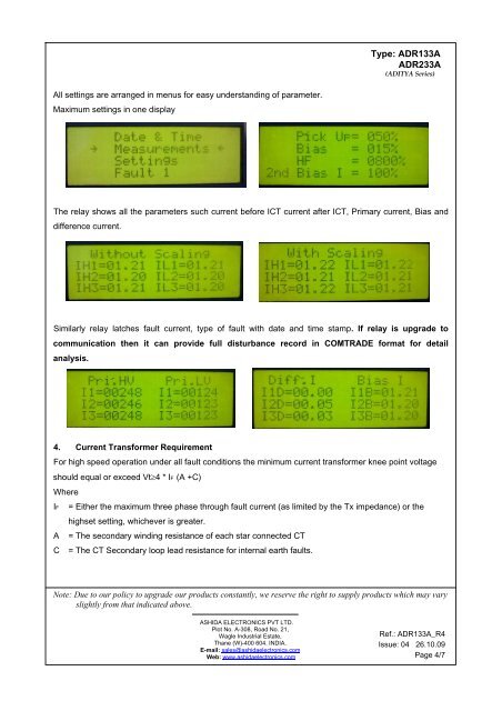 ASHIDA NUMERICAL 3 POLE DIFFERENTIAL RELAY