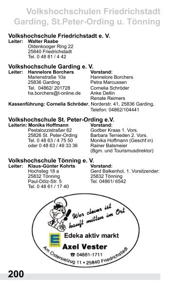 Volkshochschulen Friedrichstadt Garding, St.Peter-Ording u. TÃƒÂƒÃ‚Â¶nning